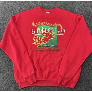 VTG 1995 Lee Behold A Savior Is Born Jesus The Lord Red Christmas Sweatshirt M